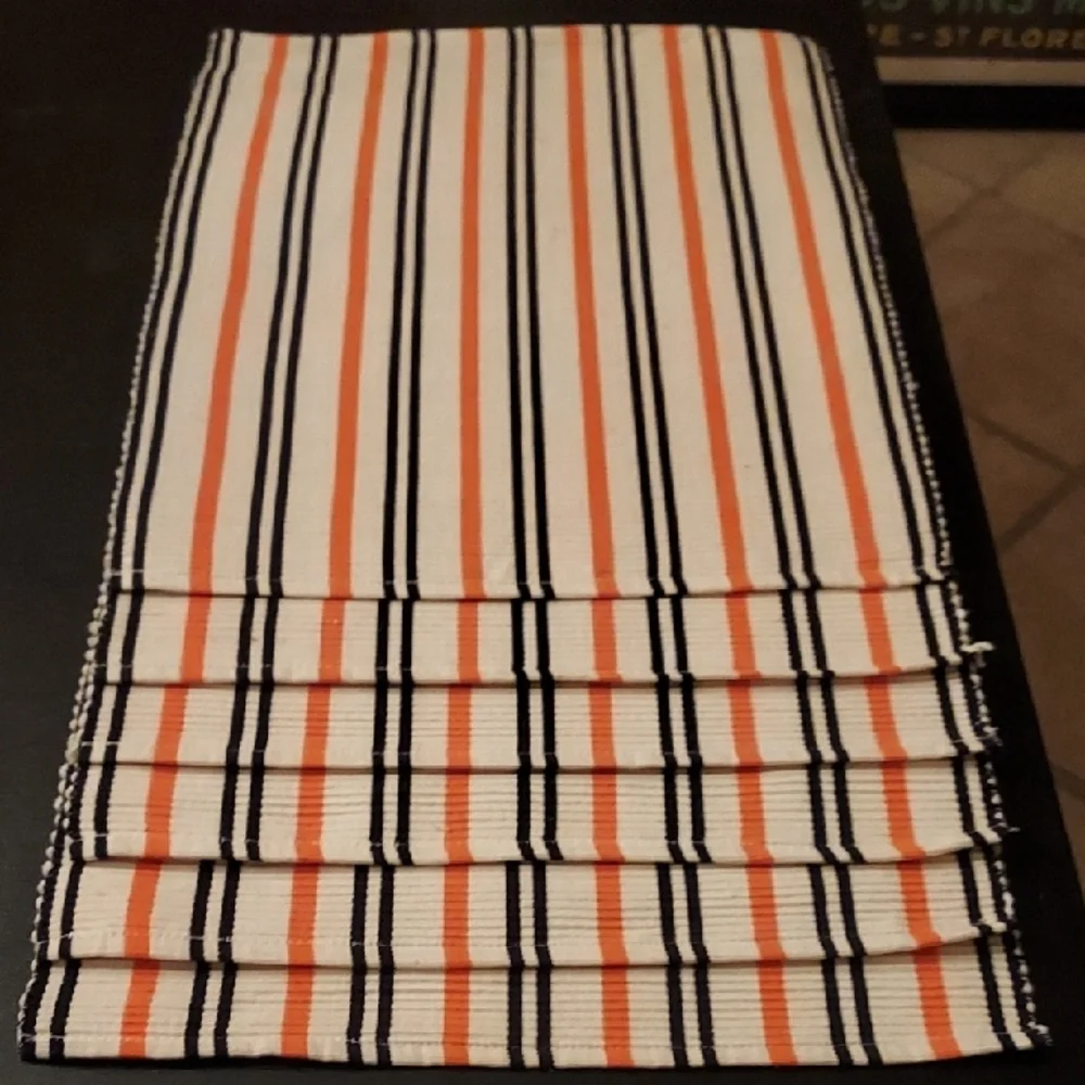 Cotton Woven Placemats Set Of 6 Cream Orange Black Stripe